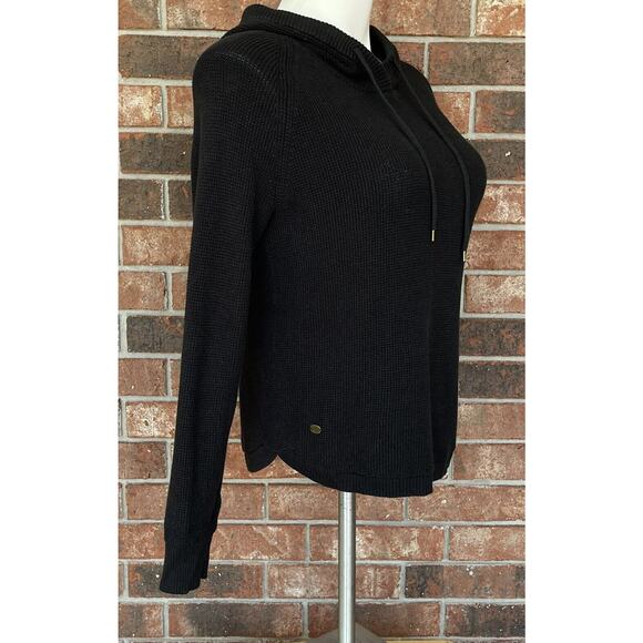 Lauren Ralph Lauren Sweater Hoodie Large Cowl Neck Waffle Knit Drawstring Black - Picture 1 of 11
